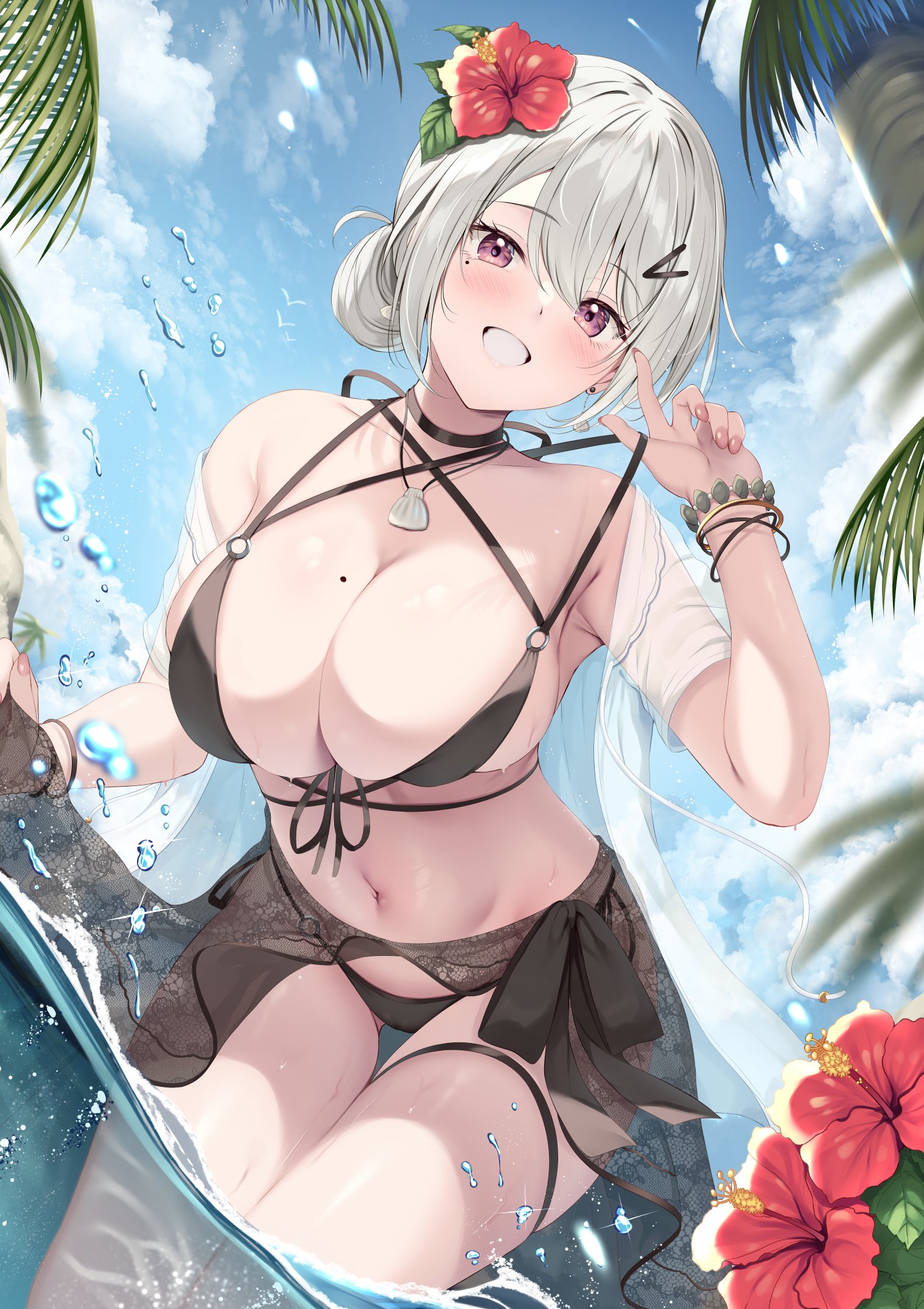 Tomoo Bikini Garter Open Shirt See Through Swimsuits Wet